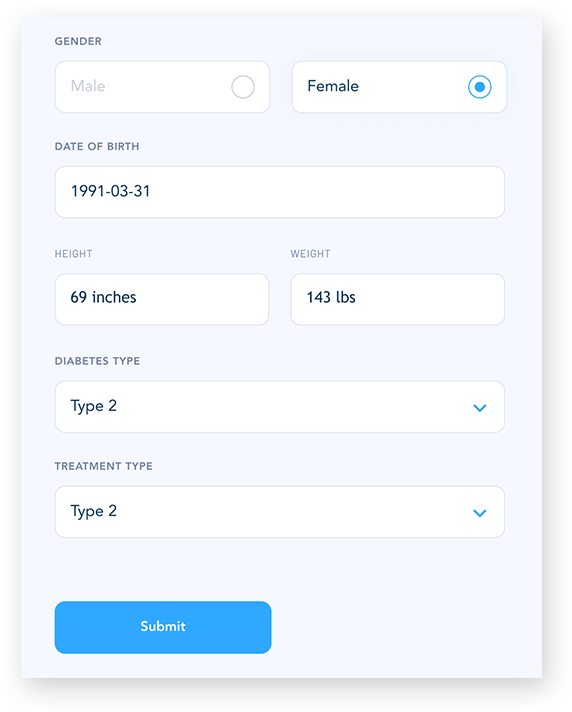Informacijos formos vaizdas „GlucoContro.online“ svetainėje.